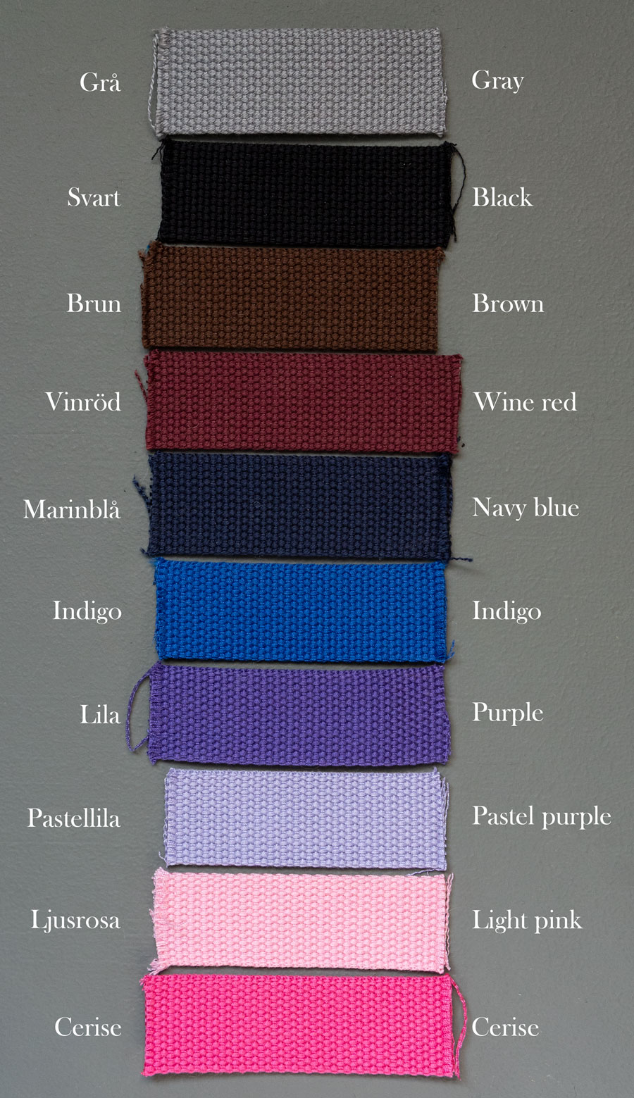 Webbing colors