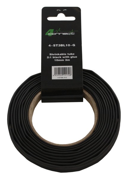 FOUR Connect 4-ST3BL10-G shrink tube,  2:1 Black with glue 10mm 3m