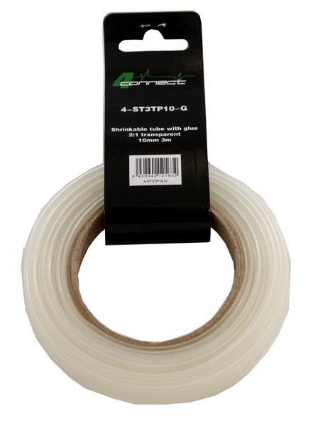 FOUR Connect 4-ST3TP10-G shrink tube with glue,  2:1 trasnparent, 10mm 3m