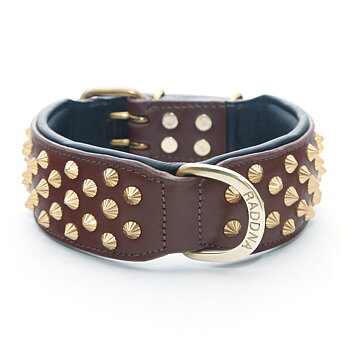 RADDNA COLLECTION KALIX DOG COLLAR BROWN WITH BRASS RIVETS 5 CM WIDTH