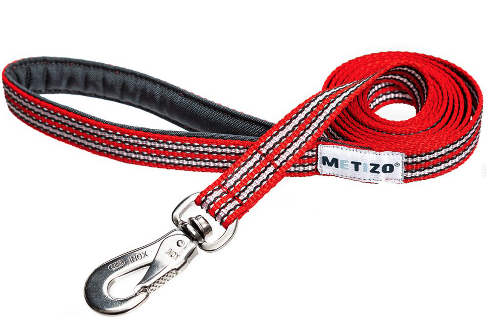 METIZO LEASH RUBBER, REFLECTION & PADDED HANDLE RED 180 CM LONG & 2 CM WIDE