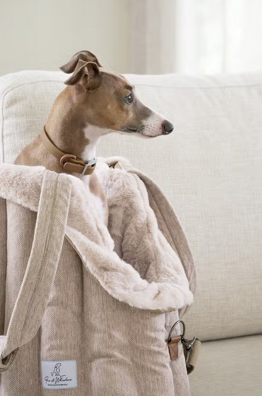 Fur & Whiskers Dog Carrying Bag Beige With Soft Faux Fur Insert - 2