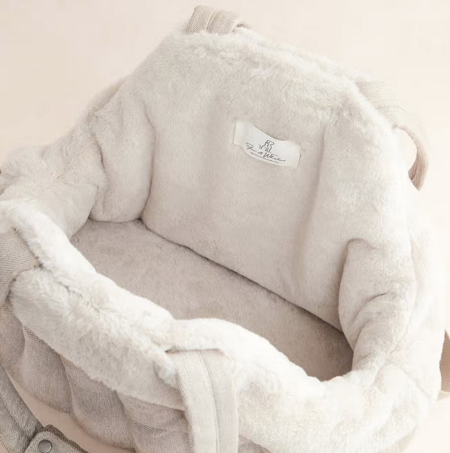 Fur & Whiskers Dog Carrying Bag Beige With Soft Faux Fur Insert - 4