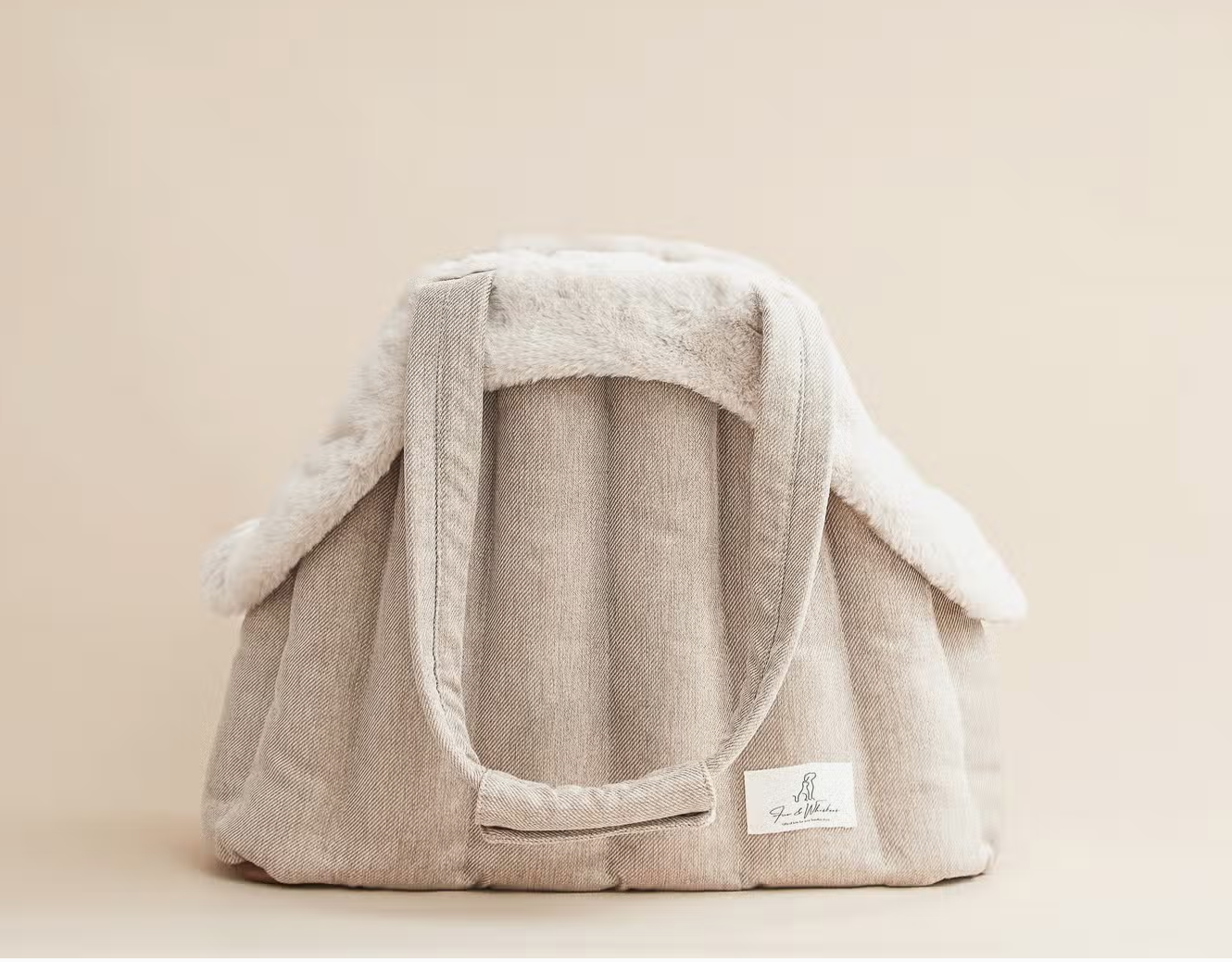 Fur & Whiskers Dog Carrying Bag Beige With Soft Faux Fur Insert