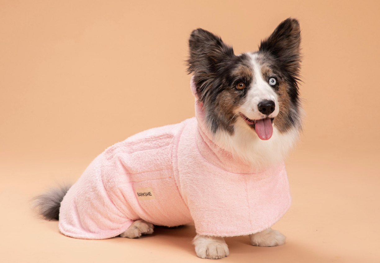 Barkshe Dog Bathrobe Pink - 3