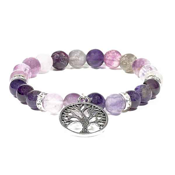 Armband med Ametist & Fluorit (Livets Träd)8mm Pärlor, Kristallpunkten