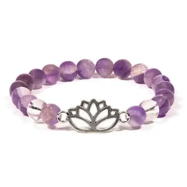 Armband Chevron Ametist, Bergkristall(Lotus) 8mm, Kristallpunkten