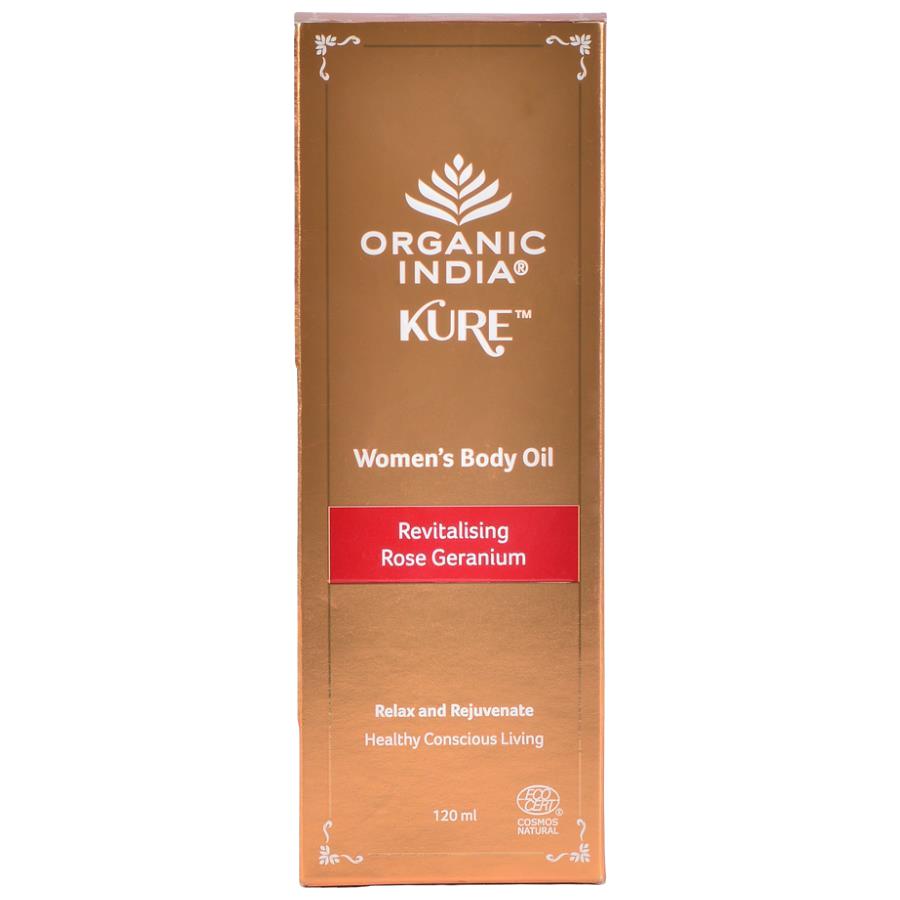 Women's Body Oil Revitalizing Rose Geranium Org. 120ml, Organic India - 3