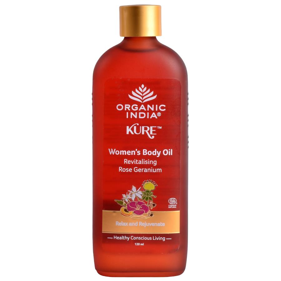 Women's Body Oil Revitalizing Rose Geranium Org. 120ml, Organic India
