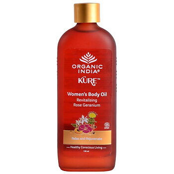 Women's Body Oil Revitalizing Rose Geranium Org. 120ml, Organic India