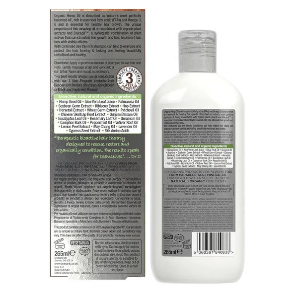 Dr Organic Hemp Oil Rescue Shampoo 265ml - 2