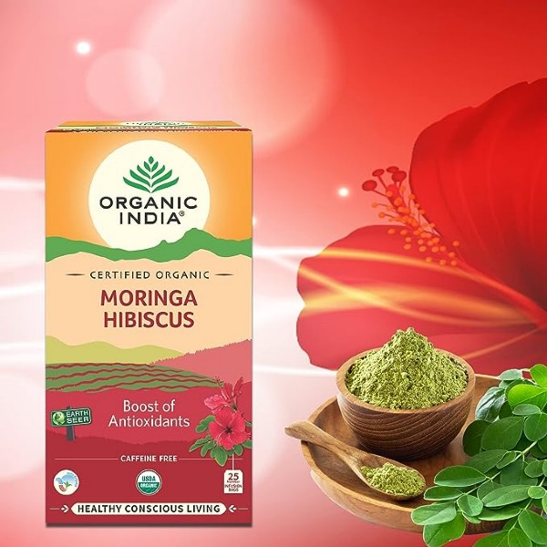 Moringa Hibiscus Te Eko, 25 tepåsar Organic India  - 2