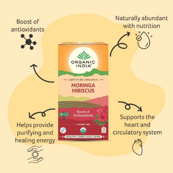 Moringa Hibiscus Te Eko, 25 tepåsar Organic India  - 4