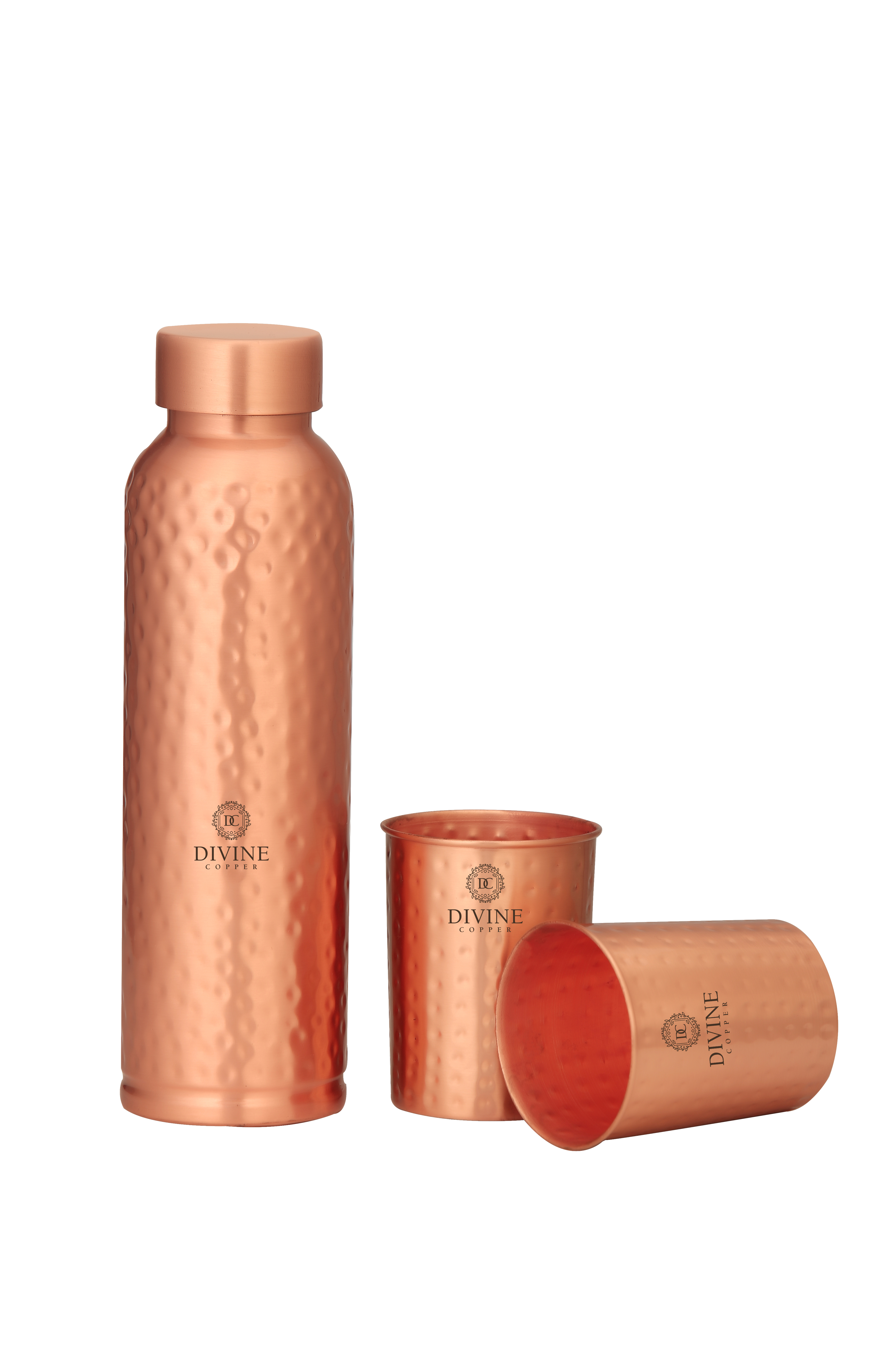 Presentlåda, hamrad Kopparflaska 950ml med 2 hamrade kopparglas - 2