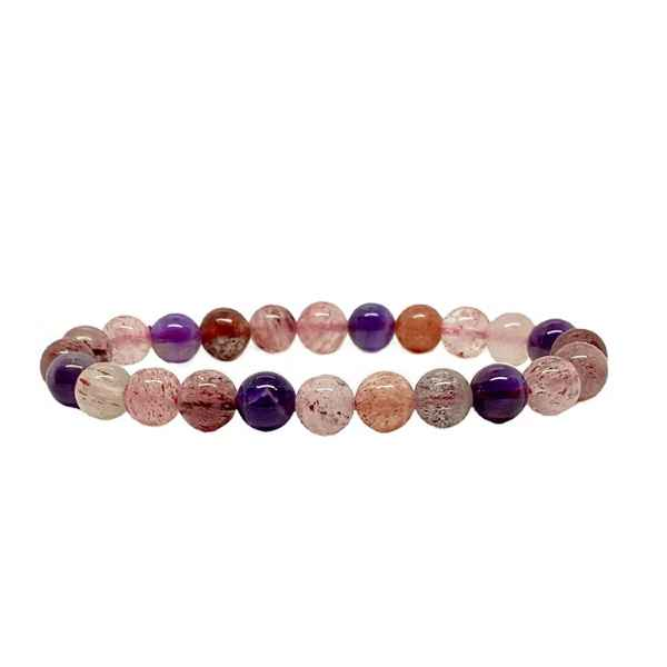 Armband med Ametist & Jordgubbskvarts 8mm Pärlor, Kristallpunkten