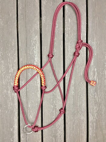 Braided rope halter with running lead rope ring