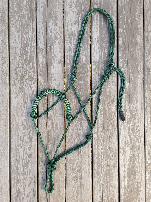 Standardrepgrimma med extra nosknutar och flätat nosband - Cob, Mörkgrön