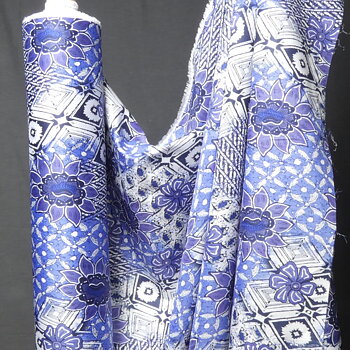 Thin Cotton Satin Lilac Blue Flowers