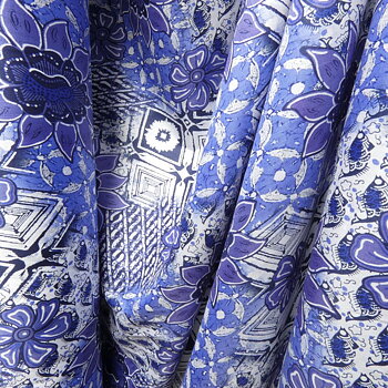 Thin Cotton Satin Lilac Blue Flowers