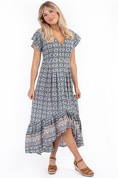EDEN DRESS KAFTAN - EMERALD/COFFE/CREME