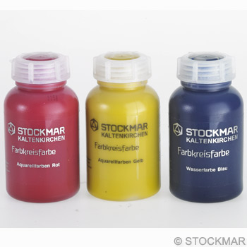 Stockmar akvarellfärg. Färgcirkel-färgerna gul/röd/blå. 50 ml 