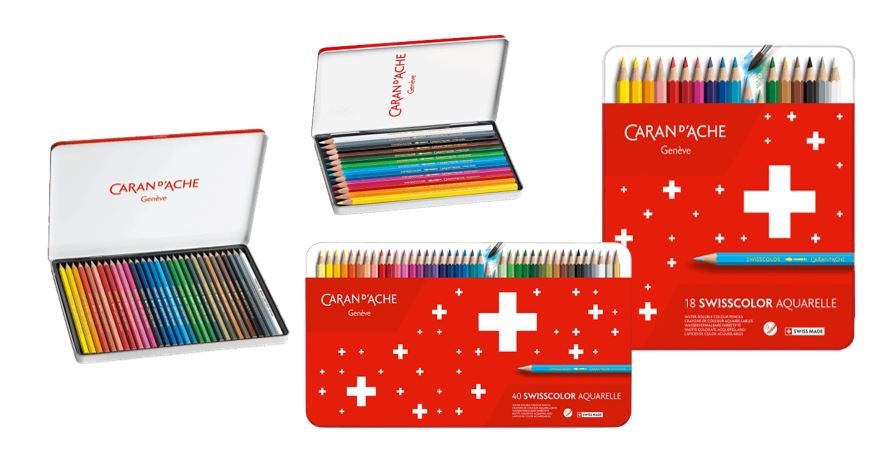 Akvarellpennor. Caran d'Ache Swisscolor - 12 färger i plåtetui