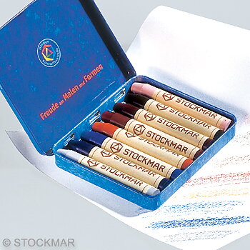 Stockmar bivax stiftkritor - 8 färger specialfärger (rosa, oliv och cobolt mfl). Plåtask. 