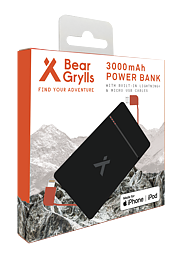 Bear Grylls 3000mAh Power Bank with Built-in Lightning & Micro USB Cable