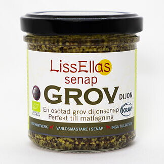 Lissellas Grov senap osötad 150 g glas Vegan, KRAV Pris per st
