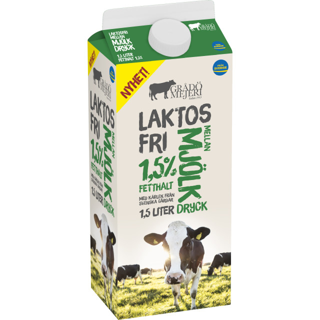 Grådö Mejeri, Laktosfri mellanmjölkdryck 1,5%, 1,5 liter