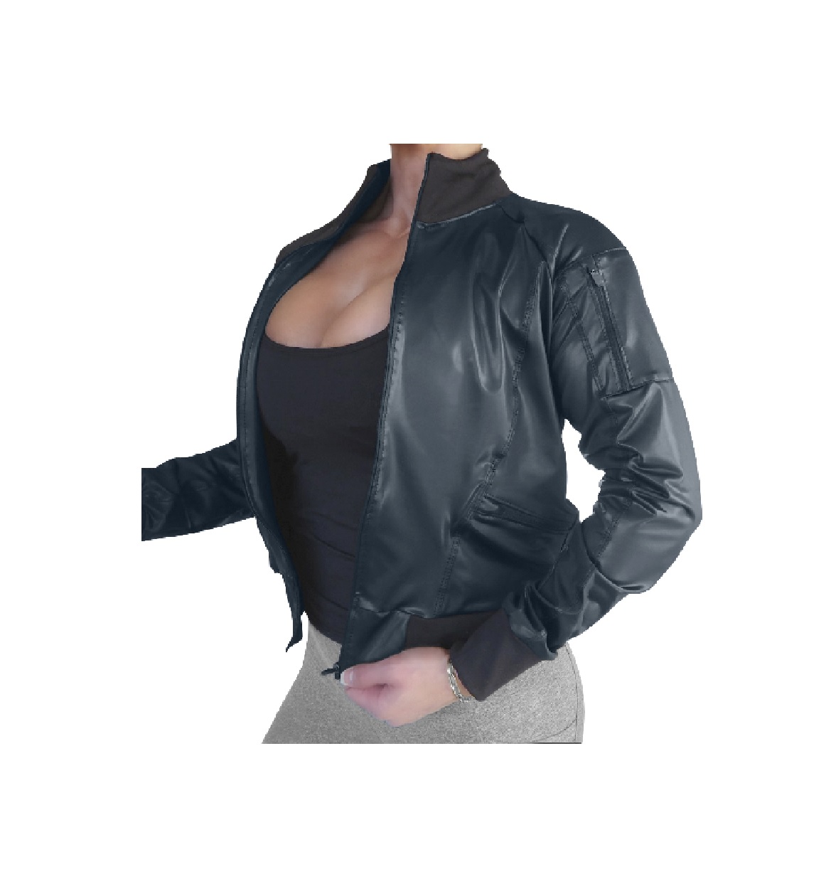 Raw By Adriana Kuhl Bomber Jacket Shiny Black