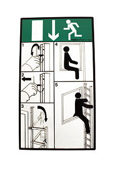 Instruktionsskylt utrymningsstege fällbar