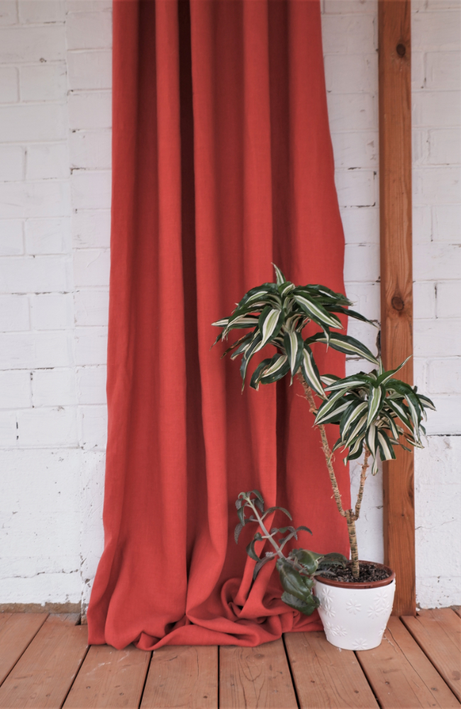 Linen curtains Red grommet header NorraVilla