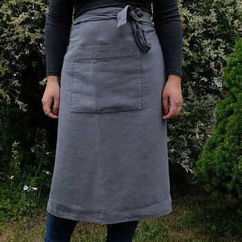 Grey linen half apron