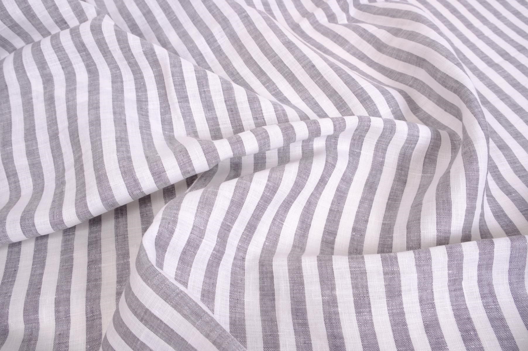 Striped linen fabric -white grey - linen fabric - 072M - NorraVilla