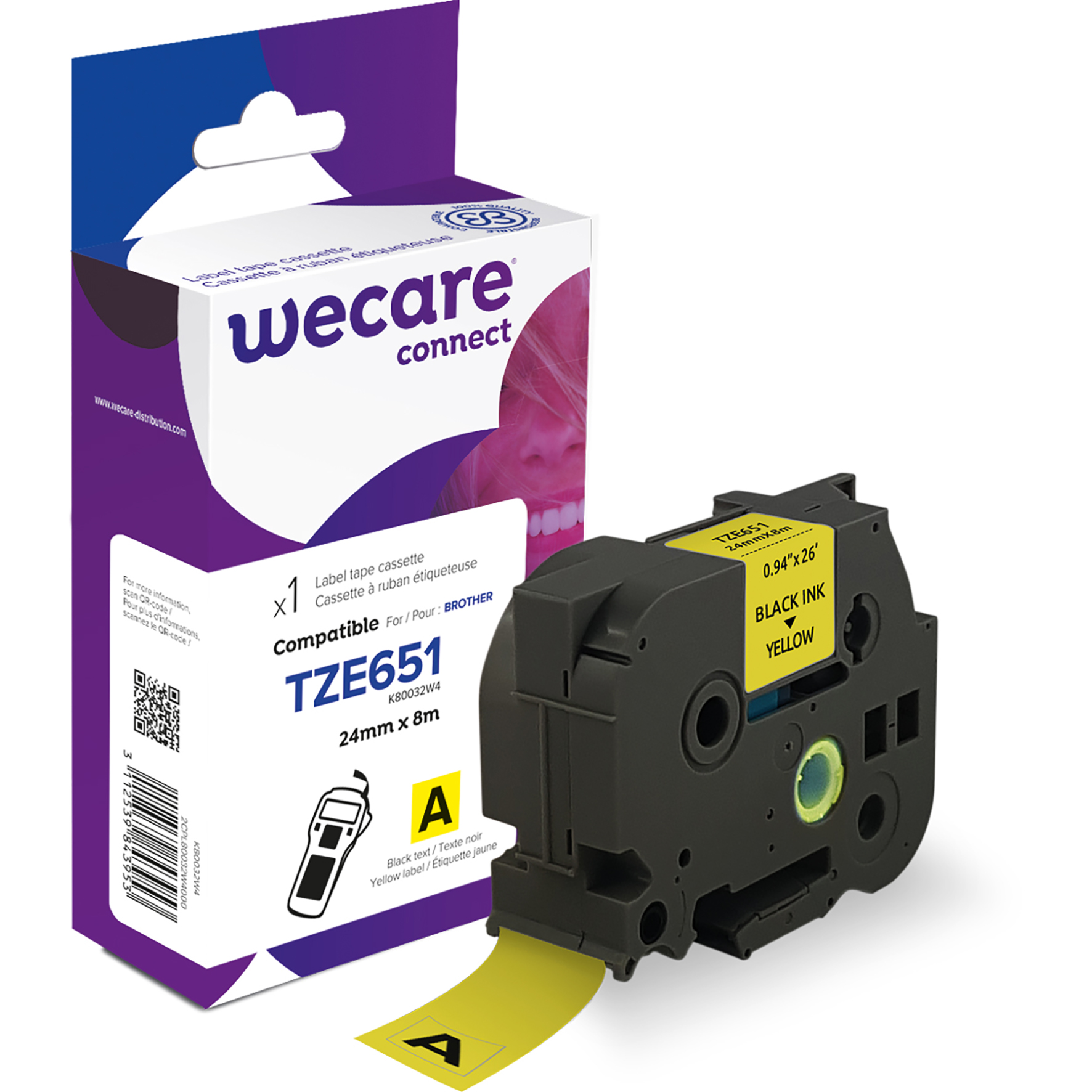 Märkband Wecare TZe 24mm sv/gu - 3