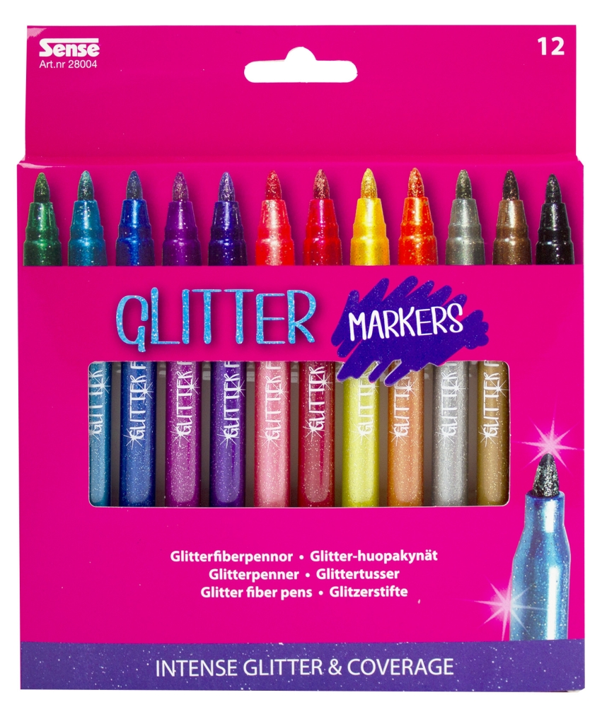 Glitterfiberpennor 12-pack