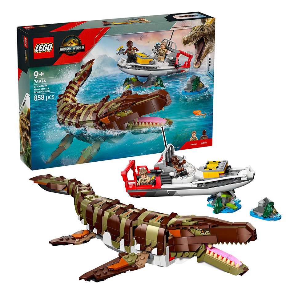 Båtuppdrag med Klossbyggd Mosasaurus - 76974