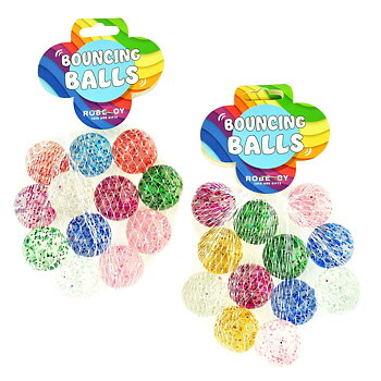 Studsbollar i Nät, 12st, Glitter 