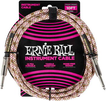 Ernie Ball 6426 Pay Emerald Argyle Flätad  rosa/beige Instrumentkabel Tele/Tele
