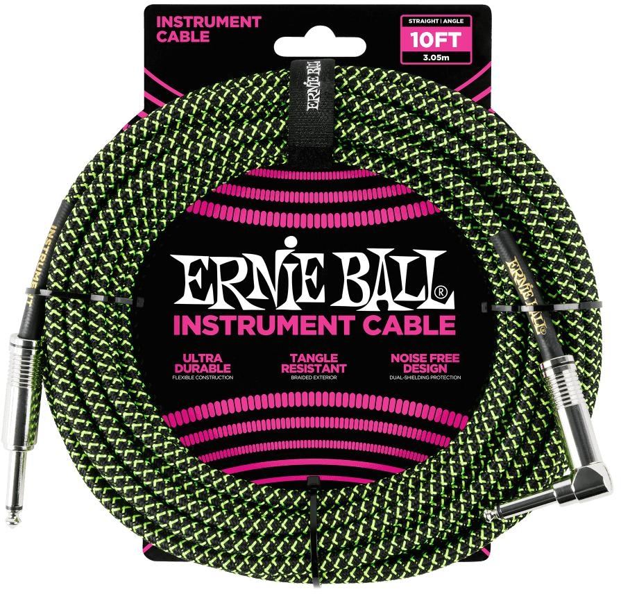 Ernie Ball 6077 - 3m Flätad Grön/Svart Instrumentkabel Tel