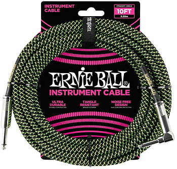 Ernie Ball 6077 - 3m Flätad Grön/Svart Instrumentkabel Tel
