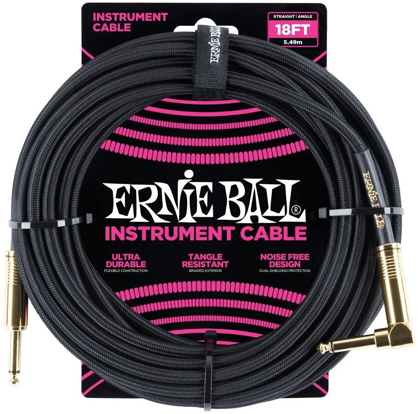 Ernie Ball 6086 - 5,5m Flätad Svart Instrumentkabel Tele/Te