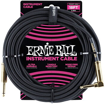 Ernie Ball 6086 - 5,5m Flätad Svart Instrumentkabel Tele/Te