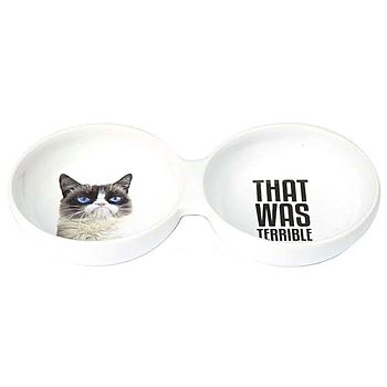 Dubbel katt matskål keramik vit
