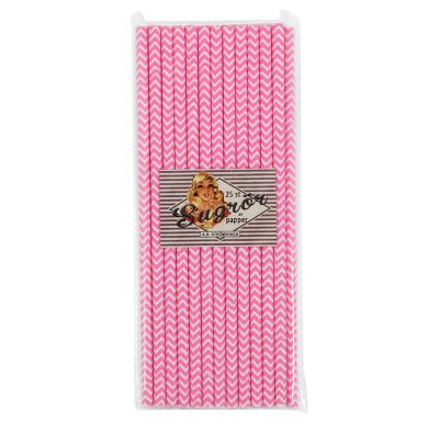 Pappersugrör Rosa/Vit Smal Rand