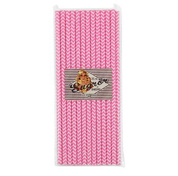 Pappersugrör Rosa/Vit Smal Rand
