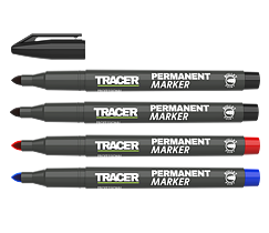 Markers PERMANENT 4pack - 2 black -1 red -1 blue, Tracer