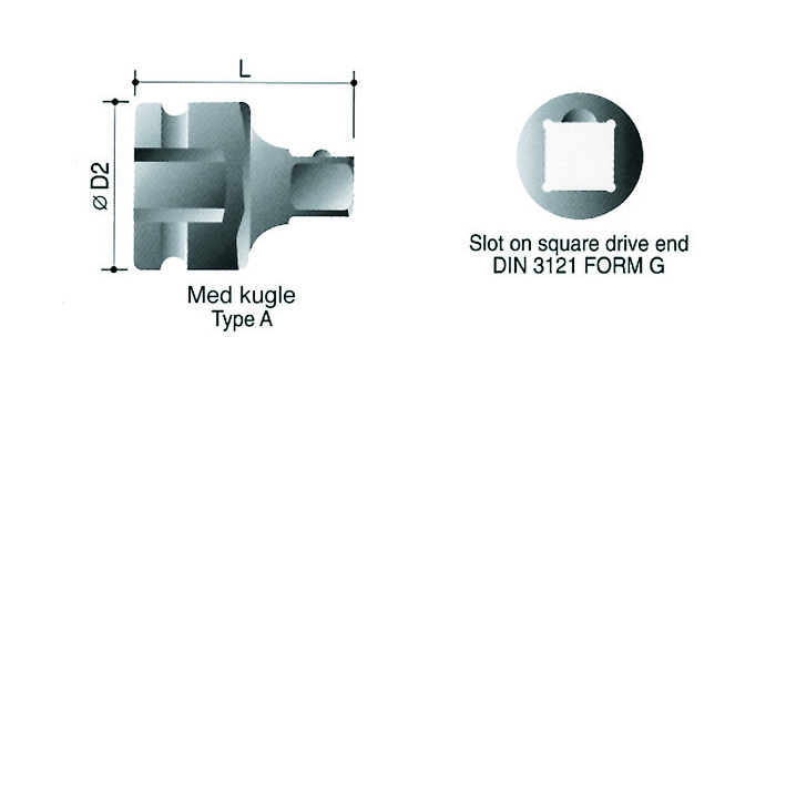 Kraftadapter Adapter med pinnhål  3/8" 1/4" med kula DIN 3121, Tecos 