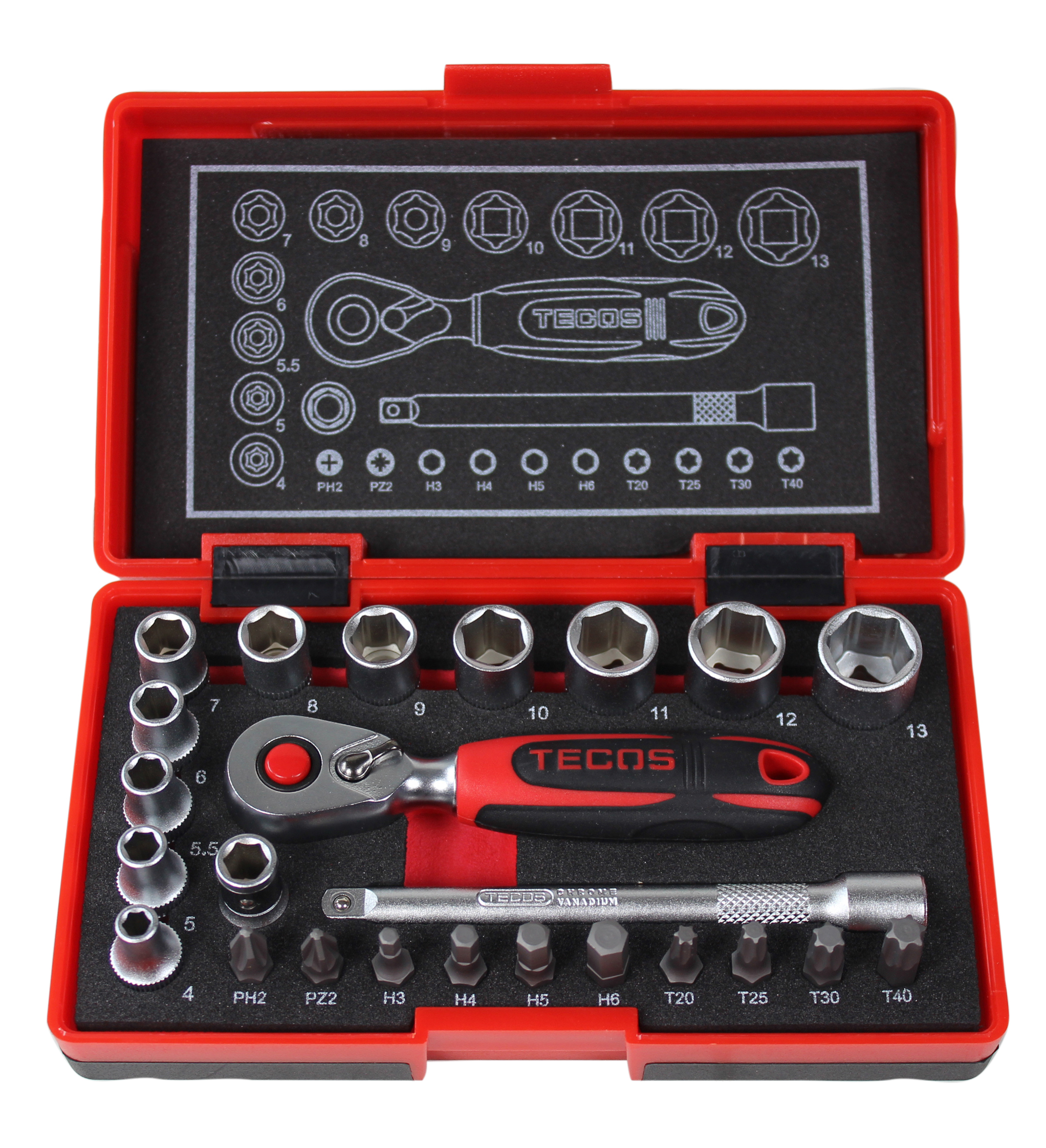 Tecos 1/4" fine mechanics set 24 pieces
